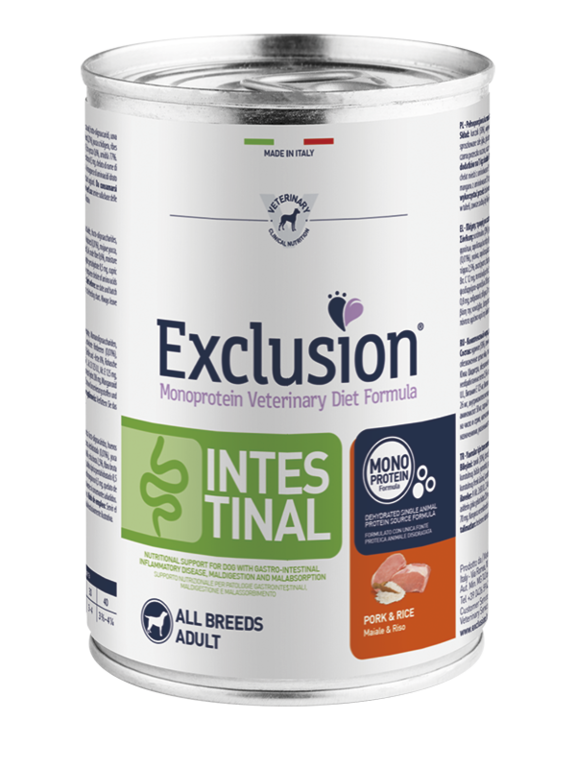 EXCLUSION INTESTINAL ADULT ALL BREEDS MAIALE E RISO BARATTOLO 400 GR